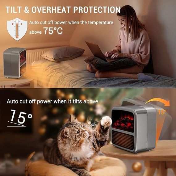 Обогреватель вентилятор керамический портативный, тепловентилятор в виде камина | Зображення 6