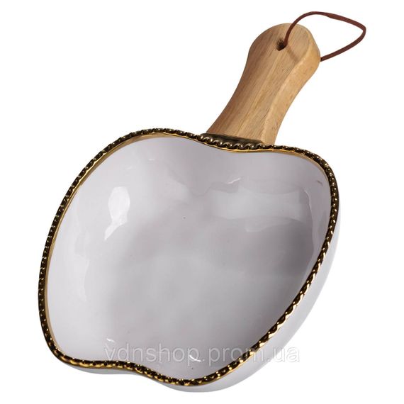 Тарілка порцелянова глибока з ручкою Яблуко 23×16×4 (см) блюдо сервірувальне з ручкою для подачі тарілка сковорода Золото ZJH-14-1 | Зображення 1