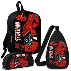 Набор Spider-Man 3 в 1: детский рюкзак + сумка-слинг + пенал, для мальчика и девочки 7–9 лет (6287)