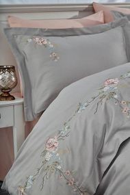 Постельное белье с вышивкой Dantela vita Ruya gri Сатин Хлопок Евро размер (4 наволочки)