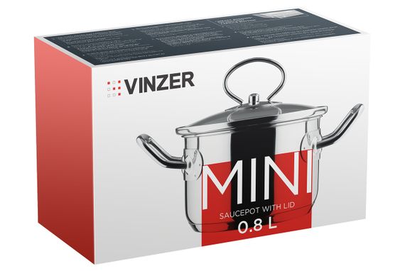Каструля Vinzer Mini 50086, 0.8 л, 12 см, з нержавіючої сталі з кришкою, для всіх типів плит | Зображення 9