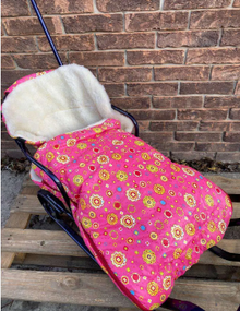 Конверт для санок, зі штучної овчини, на дві блискавки Рожевий Квітка