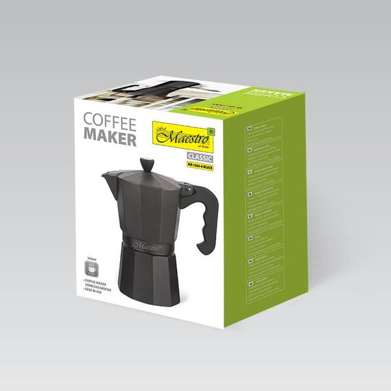 Кофеварка гейзерная алюминиевая Maestro MR-1666-6 BLACK, 300 мл (на 6 чашек), для дома и офиса | Зображення 4