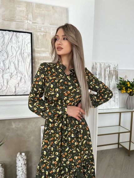 Жіноча сукня з поясом колір хакі р.46/48 449086 | Зображення 1