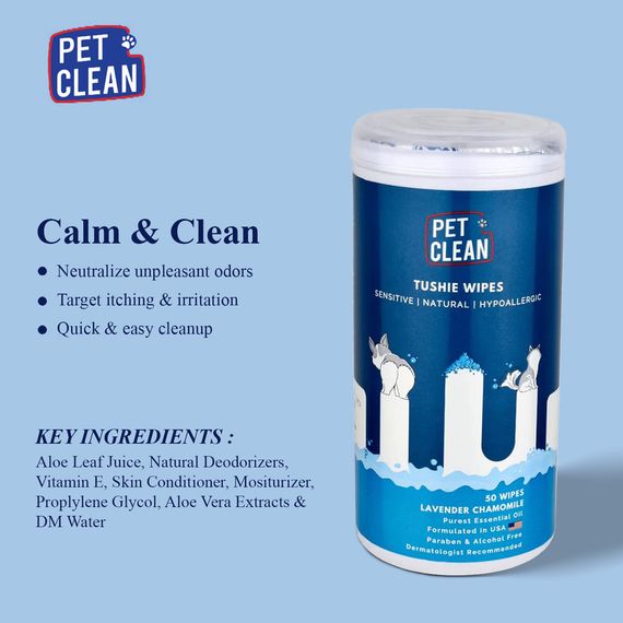 Серветки вологі Pet Clean PET TUSHIE WIPES гіпоалергенні для домашніх тварин   з ароматом Алое Вера 50шт | Зображення 5