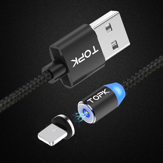 Магнитный кабель для зарядки Topk USB (TK17i-VER2) Lightning Black 2m 2.4A 360° зарядный кабель | Зображення 5