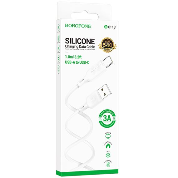 Дата кабель Borofone BX113 Lenny USB to Type-C 3A (1m) White | Зображення 2