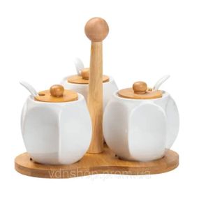 Набор банок для сыпучих продуктов 3 шт по 200 мл, на бамбуковой подставке HP1201