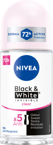 NIVEA Black & White Invisible Роликовий антиперспірант, Clear 72 години, 50 мл