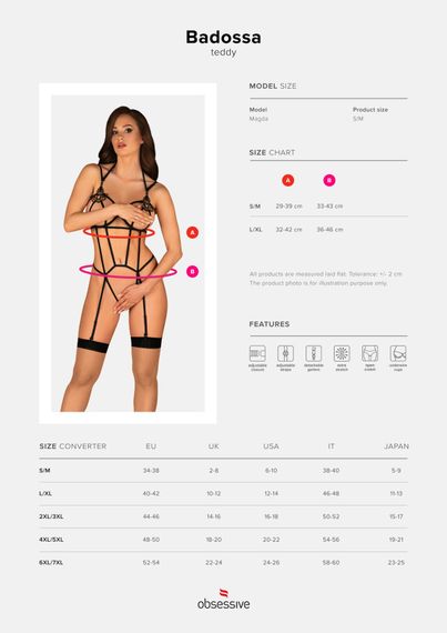 Боді зі стреп із доступом Obsessive Badossa crotchless teddy L/XL, чорний, S/M | Зображення 6