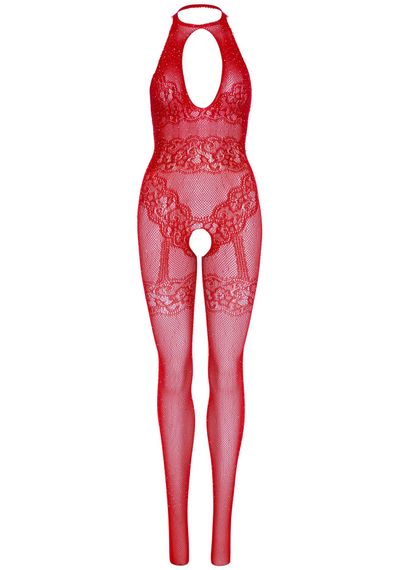 Бодістокінг Leg Avenue Rhinestone Lace and Net, One Size, червоний, зі стразами, відкритий доступ | Зображення 3