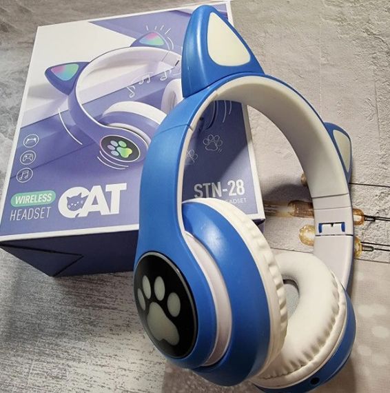 Беспроводные детские Bluetooth наушники Cat Ear VZV-23M с кошачьими ушками Синие | Зображення 2