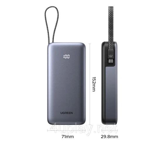 Повербанк UGREEN Nexode Power Bank 20000mAh 45W з вбудованим кабелем | Зображення 1