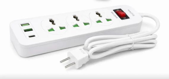 Сетевой фильтр-удлинитель AN WL-5 на 3 универсальные розетки и 3 USB-порта с кнопкой включения, белый | Зображення 1