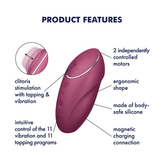 Вібростимулятор-пульсатор Satisfyer Tap & Climax 1 Red, ефект постукування пальцем, 2 мотори | Зображення 6