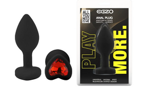 Силиконовая анальная пробка EGZO - Silicone Black Heart Plug Red, size S Sex Aura