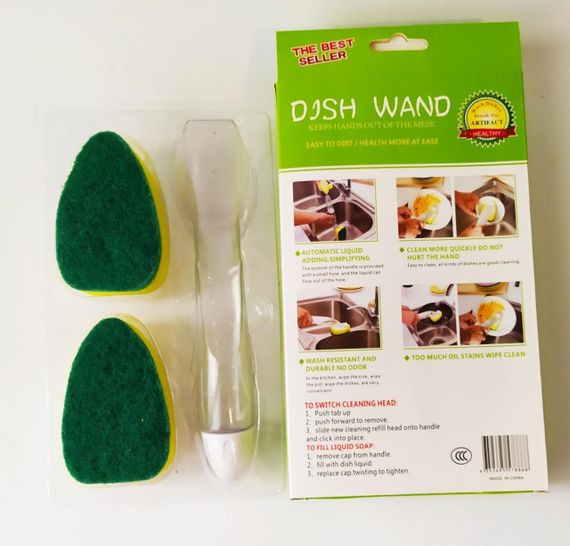 Моющая губка с дозатором Dish Wand с двумя насадками | Губка с ручкой для моющего | Ручка для мытья посуды | Зображення 1