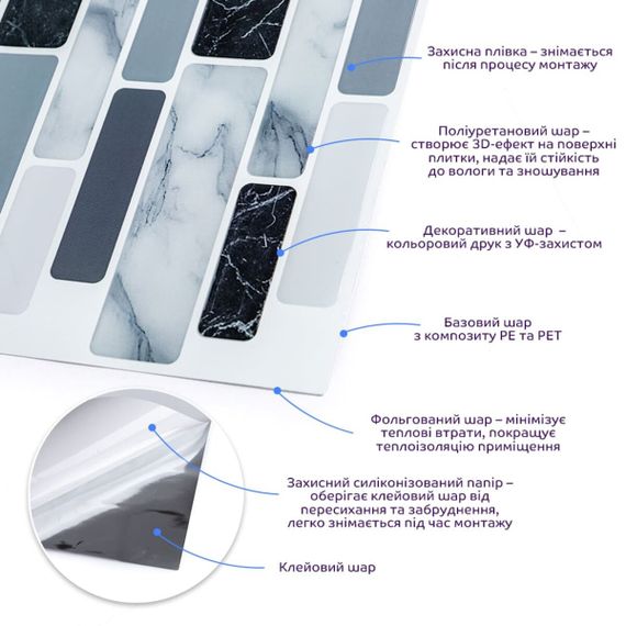 Самоклеюча поліуретанова плитка під мармур 305х305х1мм SW-00001174 | Зображення 3