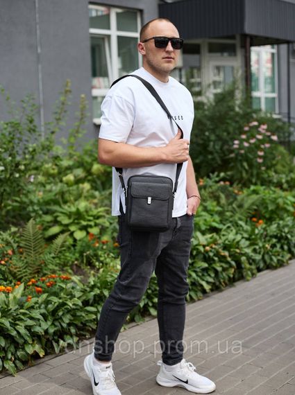 Сумка-барсетка мужская кожаная 24х20х8, компактный мессенджер для ежедневного использования, черная | Зображення 6