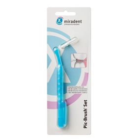 Тримач для йоржика Miradent Pic Brush-Set блакитний + білий йоржик в комплекті