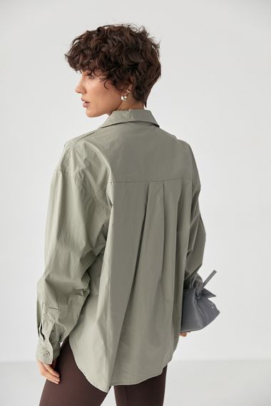 Широка класична сорочка на ґудзиках - хакі цвет, ONE SIZE (є розміри) | Зображення 1