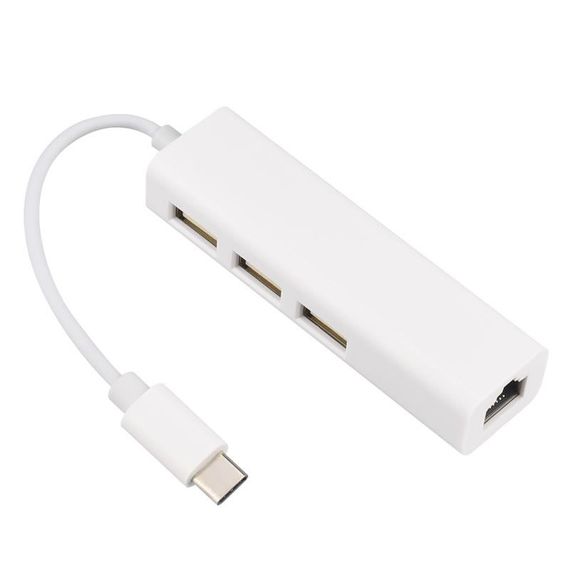 USB 3.1 Type-C - RJ45 Ethernet LAN адаптер + хаб 3x USB 2.0 | Зображення 2