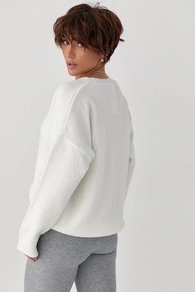 В'язаний кардиган на ґудзиках з V-подібним вирізом - білий цвет, ONE SIZE (є розміри) | Зображення 1