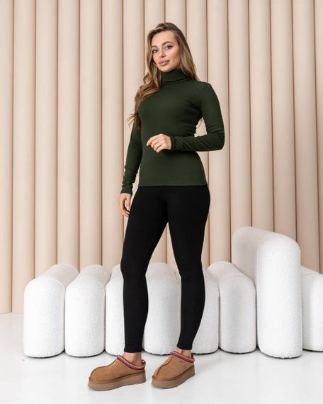 Жіноча тепла водолазка-гольф напівшерсть на термофлісі колір хакі розмір 52 DM09.09 | Зображення 1