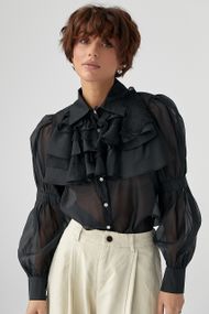 Прозора блуза з мереживними вставками - чорний цвет, ONE SIZE (є розміри)