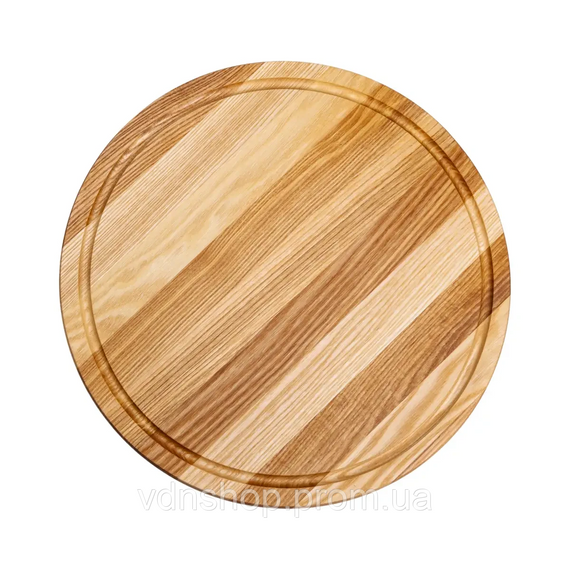 Обробна дерев'яна дошка кругла 35 см для подачі нарізки ясен C12W350