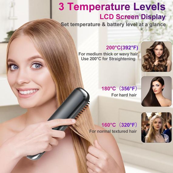 Бездротова щітка-випрямляч для волосся Homely Life — 5000 мА·год, компактна, з керамічним покриттям | Зображення 3