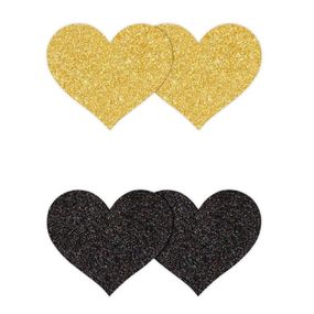 Набір з 2 пар пестисів у формі серця NS Novelties Pretty Pasties Glitter Hearts, чорний/золотий