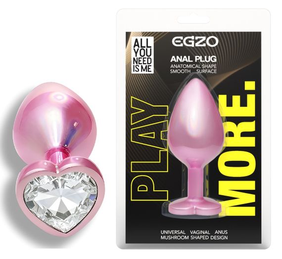 Анальна пробка з кристалом EGZO - Pink Perl Heart Plug Clear, size S Sex Aura
