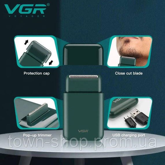 Аккумуляторная мужская мини электробритва VGR V-390 для бритья бороды и усов шейвер. Цвет: зеленый | Зображення 4
