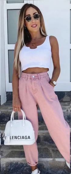 Женские свободные укороченные брюки GF5644 размер 48, цвет розовый