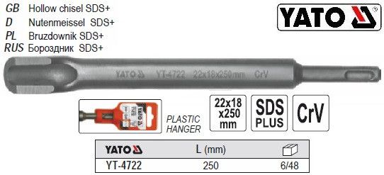 Зубило U-подібне SDS+ 22х18х250 мм l=250 мм YATO YT-4722
