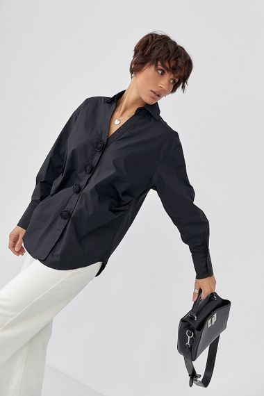 Класична сорочка з трояндами на ґудзиках - чорний цвет, ONE SIZE (є розміри) | Зображення 3