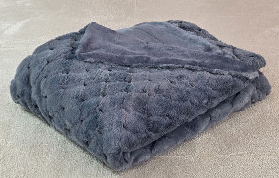 Покривало «Шиншила» сіро-блакитне,  м’яке хутрове покривало 2,20 × 2,40 м для ліжка | Зображення 4
