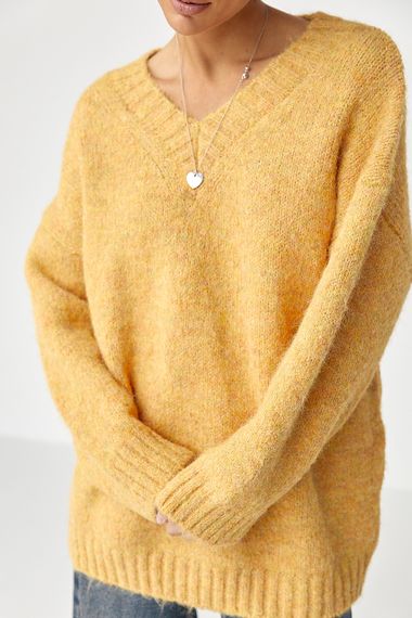 В'язаний пуловер у вільному фасоні - гірчичний цвет, ONE SIZE (є розміри) | Зображення 3