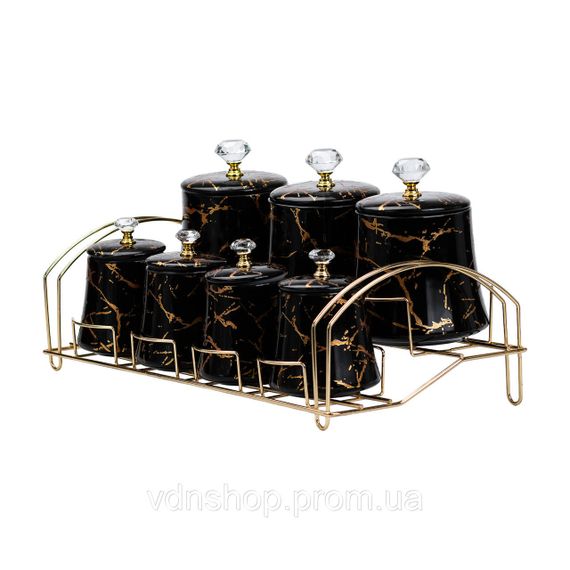 Набір для спецій 4 шт по 250 мл і 3 шт по 550 мл на металевій підставці  чорний HP1249 | Зображення 5