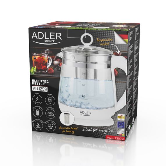 Електрочайник Adler AD 1299 білий, 1,5 л, 2200 Вт, з регулюванням температури та підсвіткою | Зображення 9