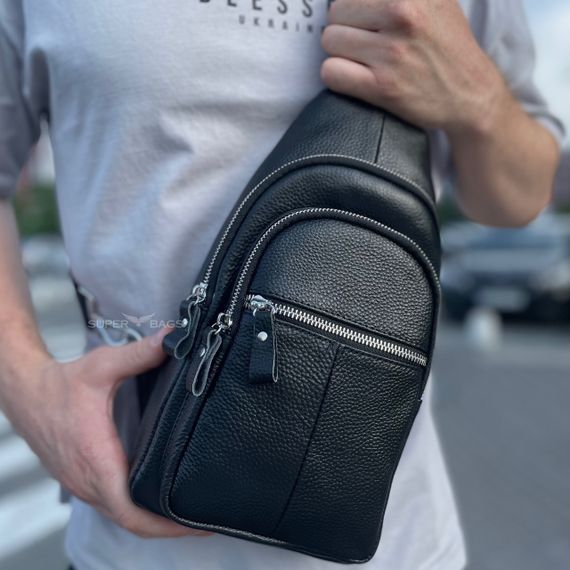 Мужская сумка-слинг кожаная кросс боди черная Tiding Bag A25F-5060A