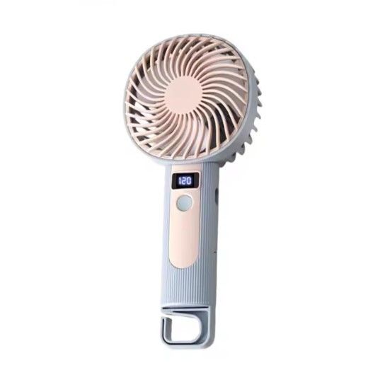Портативный ручной вентилятор Handheld Fan FY083 пластиковый с подставкой и крючком LED дисплей 120 скоростей 1 Вт Голубой