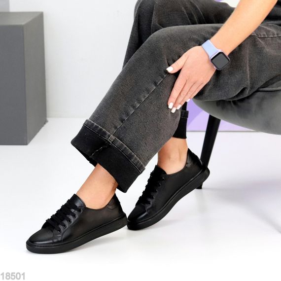 Повсякденні Чорні шкіряні прошиті кеди натуральна шкіра | Зображення 4