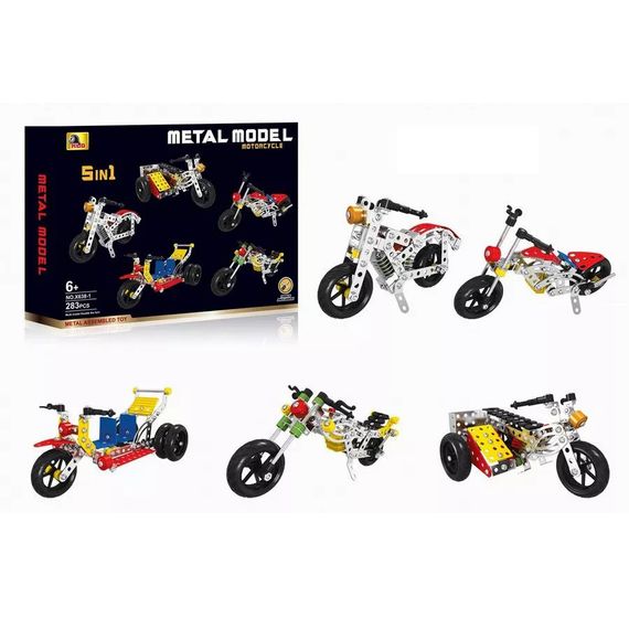 Металевий конструктор Колекція мотоциклів 5 в 1 · Механічний гвинтовий конструктор на 283 деталі | Зображення 3