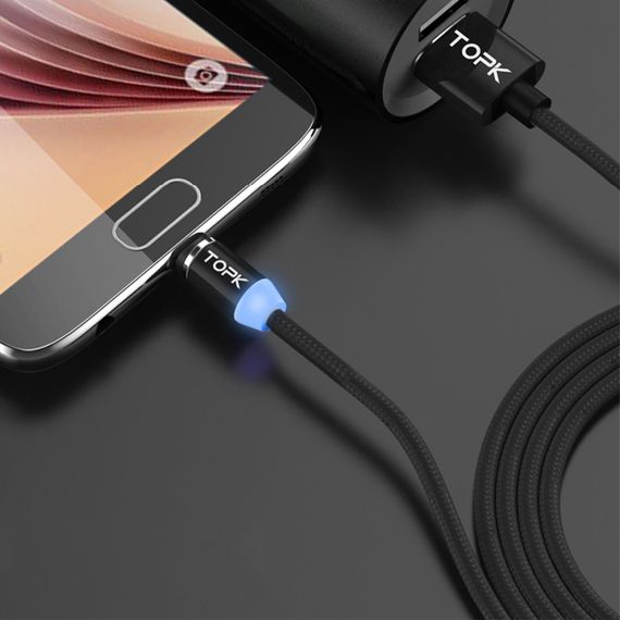 Магнитный кабель для зарядки Topk USB (TK17i-VER2) Lightning Black 2m 2.4A 360° зарядный кабель | Зображення 6
