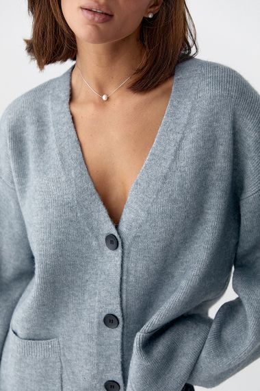 В'язаний кардиган із накладними кишенями - сірий цвет, ONE SIZE (є розміри) | Зображення 3