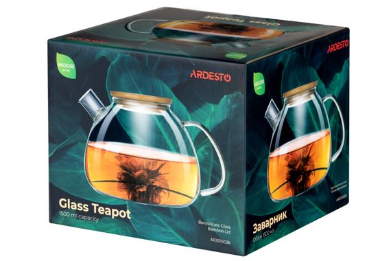 Заварник Ardesto Midori, 1500 мл, боросиликатное стекло, бамбук (AR3015GBI) | Зображення 1