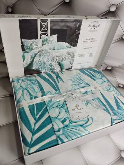 Постельное белье Belizza Amazing turkuaz Ранфорс Хлопок Евро размер (простынь трикотаж на резинке)