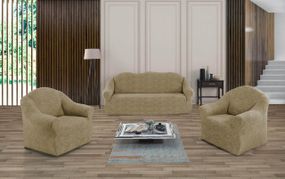 Жакардовий чохол на диван + 2 крісла Volna без спідниці Пісочний